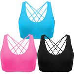 Evercute Cross Back Sport Bras Padded Strappy Criss Cross Cropped Bras for Yoga Workout Fitness Low Impact, Style-b Balck French-blue Magenta-pink 3 Pack, Medium