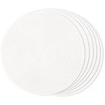 FunWheat Round Braided Placemats Set of 6 Table Mats for Dining Tables Woven Washable Non-Slip Place mats 15 inch(White, 6pcs)