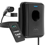 Masterplug Smart EV Home Wall Charger for Type 2 Electric and Plug-In Hybrid Vehicles, Tethered with 5m Cable, Mode 3, App Control, Solar Charging, Single Phase, Black, IP55, 7.4kW, 32A, EVCM3ST7B-MP