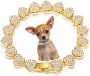 Gold Dog Necklace, Heart Style Bling Diamond Cuban Link Dog Collars Glitter Chain Rhinestone Puppy Collar for for XXS XS Small Medium Pet Dogs Cats, 12-Inch