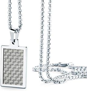 Urban Jewelry Solid Tungsten Carbon Fiber Pendant - Surgical Stainless Steel Silver 22 inch Necklace Chain - Modern Design with Geometric Pattern – 4 Styles and Colors to Choose From (White)
