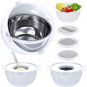 4-1 Strainer with Bowl Set - Rotatable Colander for Kitchen(Patented) - Strainers and Colanders - Pasta Strainer with New Upgraded Graters for Fruit Veggie Fun Kitchen Presents - White