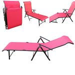 AMAZE" Folding Compact Outdoor Indoor Swimming Pool Farm House Garden Sun Bed Beach Lounger Chair Deck Chair - Metal - (3 Fold) (Red)