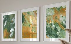 Green Abstract Art Set of 3 Unframed Prints, Modern Brush Stroke Acrylic Style Art Prints, Home Decor Wall Art, Green Wall Prints, Living Room Lounge Office Wall Art Prints (A4)