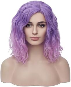 BERON 14" Women Girls Colored Short Curly Bob Wavy Purple Ombre Pink 35cm Wig Body Wave Daily Hair Wigs (Light Purple to Pink)