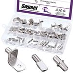 Swpeet 110Pcs 3 Styles Shelf Pins Assortment Kit, Top Quality Nickel Plated Shelf Bracket Pegs Cabinet Furniture Shelf Pins Support for Shelf Holes on Cabinets, Entertainment Centers