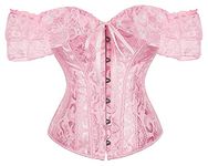 Moessa Women Floral Lace Off Shoulder Corset Bustier Boned Overbust Corset Bodyshaper Lingerie Top, Pink, X-Small