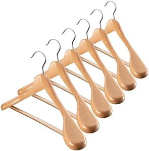 ZOBER Wide Shoulder Wooden Hangers, 6pc - Suit Hanger and Coat Hanger with Non Slip Pants Bar and 360 Degree Swivel Hook - Premium Thick Wood Holds Up to 20 lbs. Suits, Coats, Jackets, Heavy Clothes