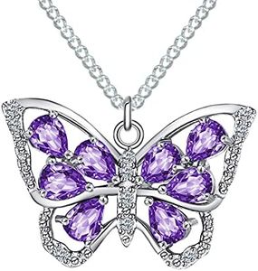 TRENSYGO White Gold 925 Sterling Silver Crystal Cz Purple Monarch Butterfly Pendant Necklaces for Women Amethyst February Birthstone Jewelry for Wife Girlfriend Mom Gifts