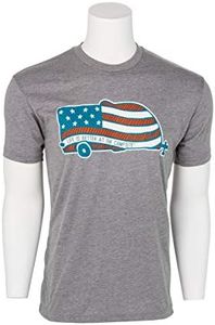 Camco Life is Better at The Campsite Crew Neck Short Sleeve T-Shirt | Features Soft Ring-Spun Cotton Fabric, American Flag Camper Design on Athletic Grey, and is Machine Washable | Medium (53331)