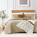 Beige King Size Quilt Bedding Sets with Pillow Shams, Lightweight Soft Bedspread Coverlet, Quilted Blanket Thin Comforter Bed Cover, All Season Summer Spring, 3 Pieces, 104x90 inches, Tan Cream