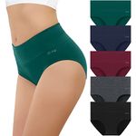 coskefy Underwear Women, High Waisted Cotton Knickers Ladies Full Briefs Stretchy Soft Panties Slight Tummy Control Pants (Pack of 5), XL(UK 16)