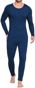 Ekouaer Men's Long Johns Thermal Underwear Comfy Soft Elastic Fabric Base Layer Set Cold Weather Warm Top and Bottom Navy Blue