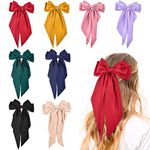 JEPELUS Big Hair Bows for Women, 8Pcs Big Hair Ribbon with Long Tail, Long Silky Satin Hair Clip for Girls, Colorful French Style Barrettes Large Hair Accessories, Cute Gifts for Little Girl Womens