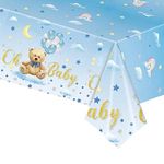 Baby Blue Bear Baby Shower Party Table Cloth,New Born Baby Party Decoration Disposable Tablecloth 54 x 108 Inches Rectangle Plastic Waterproof Table Cover for Baby Boy Gender Reveal Party Supplies