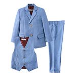 YuanLu 3 Piece Kids Boys' Formal Blazer Vest and Pants Dress Suits Set for Party, 3pc-plaid Blue, 14 Years