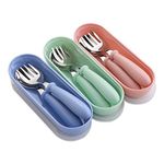 Baby Fork and Spoon 3 Set,Toddler Utensils Spoons Forks Tableware Set with Travel Safe Carry Case for Kids Self Feeding, Baby Utensils Self Feeding Learning Spoons Silverware Set for Kitchen Home Use