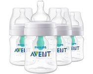 Philips Avent Anti-Colic Baby Bottle with AirFree Vent, Slow Flow 1 Nipple, 0m+, 4oz, 4 Pack, Clear, BPA-free, SCY701/04