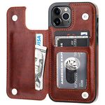 ONETOP Compatible with iPhone 12/12 Pro Wallet Case with Card Holder, PU Leather Kickstand Card Slots Case, Double Magnetic Clasp and Durable Shockproof Cover for iPhone 12/12 Pro 6.1 Inch (Brown)