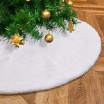 White Christmas Tree Skirt 36 Inch Faux Fur Xmas Tree Skirt for Christmas Decorations Party Holiday Ornaments