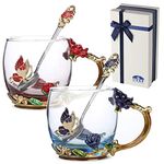 BTAT- Flower Tea Cup, 2 Pack, 11 Oz, Glass Tea Cup, Tea Glass, Flower Mug, Butterfly Tea Cup, Tea Cup Gift Sets for Women, Pretty Tea Cup, Unique Tea Cups, Fancy Tea Sets for Women