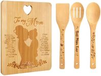 MCJC Mother's Day Bamboo Cutting Board and Kitchen Utensil Set, Sentimental Message from Daughter, Heart Design
