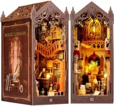 SHIISEWE Book Nook, DIY Book Nook Kits for Adults, Magic Library 3D Wooden Puzzle Bookend Bookshelf Insert Decor with LED Light, Book Nook Shelf DIY Miniature Dollhouse, Gifts for Book Lovers