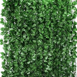 Tbestmax 315 Feet 48 Pack Artificial Ivy Leaf Plants, Green Vine Leaves, Greenery Hanging Garland, Fake Foliage Flowers for Home Kitchen Garden Office Wedding Wall Decor