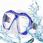 Snorkel Diving Mask Panoramic HD Swim Mask, Anti-Fog Scuba Diving Goggles,Tempered Glass Dive Mask Adult Youth Swim Goggles with Nose Cover for Diving, Snorkeling, Swimming (Clear Blue)