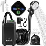 AUTOPkio Portable Camping Shower, 6000mAh Rechargeable Camp Shower Pump with Digital Display, 4 Spray Modes, IPX7 Waterproof, Outdoor Shower Kit for Hiking, Travel, Car, Emergency