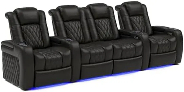 Valencia 2025 Tuscany Home Theater Seat - Nappa Leather Power Recliner with Cool Gel Memory Foam, USB-C/USB-A Charging, RGB LED Lights, Adjustable Lumbar & Headrest (Row of 4 Loveseat Center, Black)