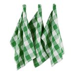 DII Cotton Buffalo Check Plaid Dish Towels, 20x30 Set of 3, Monogrammable Oversized Kitchen Towels for Drying, Cleaning Cooking, Baking-Green & White