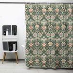 Obal William Morris Honeysuckle Shower Curtains, Green Background Bathroom Curtains Water Repellent Mould Proof Resistant Washable Polyester Heavy Weight Home Accessory With Curtain Hooks, 6 X 6 ft