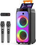 JYX Karaoke Machine with 2 Wireless Microphones for Adults, Big Bluetooth Party Speaker with LED Disco Light, Support TWS/USB/AUX/TF Card Input, Perfect for Outdoor, Home