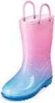 Puddle Play Kids PVC Glitter Rain Boots - Easy On Handles - For Girls and Boys, Lightweight, Sparkly, Toddler 10 (Light Pink/Light Blue)