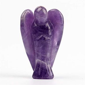 YWG Stone Amethyst Angel Figurines Guardian Angel Pocket Statue Home Decor 1.5Inches Mini Gemstone Carved Peace Healing Meditation