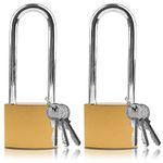 Lamondre 2 Pcs Padlock, Heavy Duty Padlocks Long Shackle Padlocks with Keys Outdoor High Security Padlock, Key Padlocks for Shed, Garage, Garden, Gate - 38mm(keyed Alike)