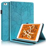 Pefcase iPad Mini 7.9 inch Case for ipad Mini 1th/2th/3th/4th/5th Generation Cover, Multi-Angle Viewing Folio Smart Leather Cover for Apple iPad Mini 7.9 inch Case Life Tree - Turquoise