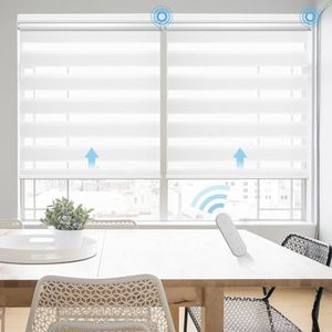Grandekor Motorized Zebra Blinds with Remote Control, Smart Blinds Custom Size Automatic Blinds for Windows, Electric Zebra Shades, White, 47" Wx72 H