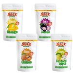 NUICK Combo of Freeze Dried Mango Chunks, Chikoo Slices, Custard Apple Chunks & Jamun | 23g x 4 | 100% Natural fruit, No Preservative, No Added Sugar, Not Frozen | Nutritious & Crunchy Snack