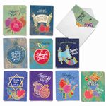 The Best Card Company - 20 Assorted Rosh Hashanah Notecards Box Set 4 x 5.12 Inch with Envelopes (10 Designs, 2 Each) Jewish Holiday Cards L'shana Tova AM9148RHG-B2x10