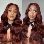 ISEE Burgundy Lace Front Wigs Human Hair Pre Plucked 6x4 HD Body Wave Human Hair Wear Go Wig Colored 10A Reddish Brown Frontal Wig 180% Density Glueless Wigs Human Hair Wig 24 Inch