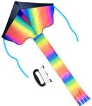 Simxkai Rainbow Delta Kite, Easy to Fly Single Line Kite for Kids & Adults with Kite String Handle, Best Kite for Outdoor Games, Activities, Beach Trips