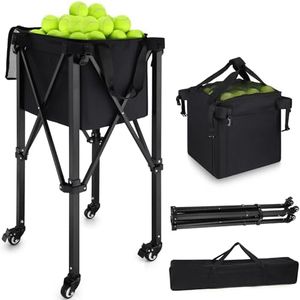 TOBWOLF Foldable Tennis Ball Cart, Holds 160 Tennis Balls, Portable Tennis Ball Hopper with Wheels, Compact & Lightweight Tennis Teaching Cart Practice Hopper for Baseball Softball Tennis Pickleball