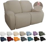 YEMYHOM 6 Pieces Stretch Loveseat Recliner Slipcover Jacquard Recliner Sofa Cover with Side Pocket Fitted Recliner Cover Couch Furniture Protector with Elastic Bottom (Medium, Khaki)