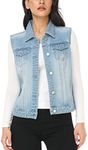 MISS MOLY Women's Crop Denim Vest Distressed Washed Classic Jean Jacket Blue XL