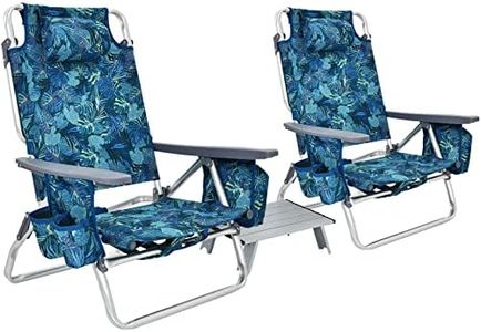 Costway 3-Piece Beach Chair Set, 5-Position Reclining Chairs, Outdoor Camping Chairs w/Folding Side Table, Folding Beach Chair and Table Set for Sunbathing, Fishing, No Assembly Required (Navy Blue)