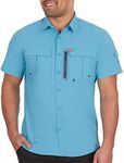 The American Outdoorsman Blackfoot River Short Sleeve Fishing Shirt for Men (Ethereal Blue, Medium)