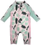 Swimzip Little Girl Long Sleeve Sunsuit with UPF 50 Sun Protection Palm Pink 6-12 Month