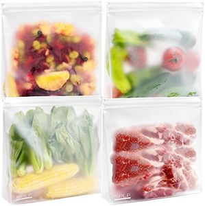 SPLF 4 Pack Dishwasher Safe Reusable Storage Bags, Reusable Gallon Freezer Bags, BPA FREE Stand Up Extra Thick Leakproof Silicone and Plastic Free Zipper Sandwich Snack Lunch Food Bags